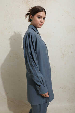 Omuzu Pileli Gömlek Takım İndigo - 4