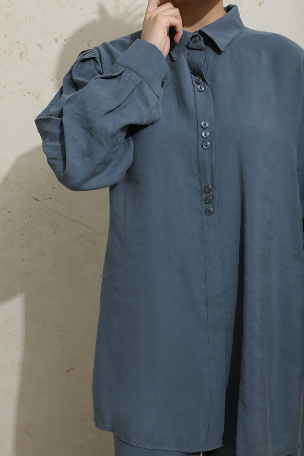 Omuzu Pileli Gömlek Takım İndigo - 3