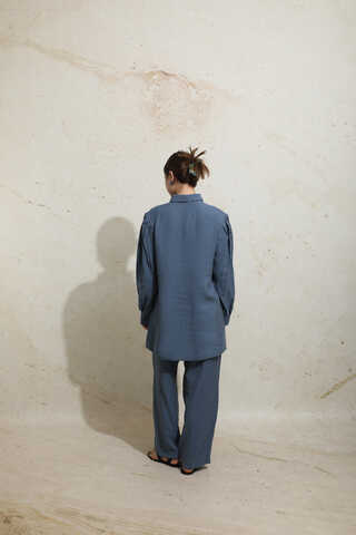 Omuzu Pileli Gömlek Takım İndigo - 7