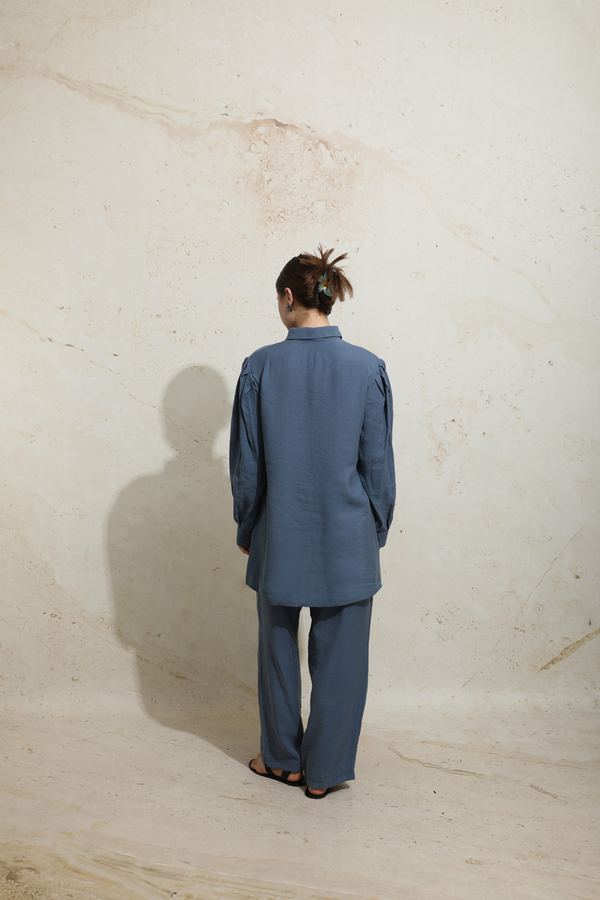 Omuzu Pileli Gömlek Takım İndigo - 7