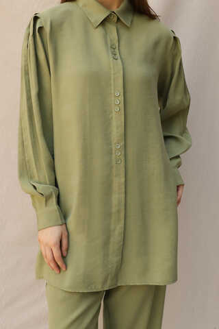 Omuzu Pileli Gömlek Takım Yağ Yeşili - 3