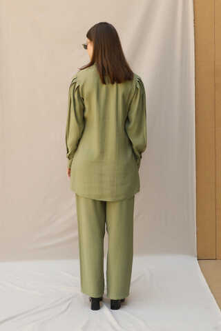Omuzu Pileli Gömlek Takım Yağ Yeşili - 6