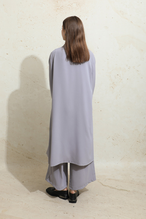 Omuzu Büzgülü Abaya İkili Takım Gri - 7