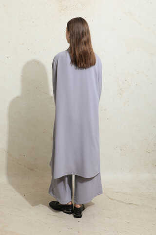 Omuzu Büzgülü Abaya İkili Takım Gri - 7