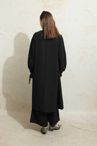 Omuzu Büzgülü Abaya İkili Takım Siyah - 9