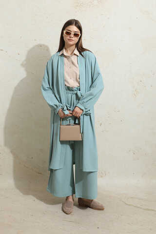 Omuzu Büzgülü Abaya İkili Takım Turkuaz - 2