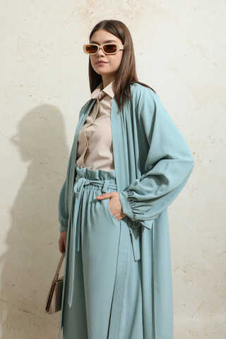 Omuzu Büzgülü Abaya İkili Takım Turkuaz - 7