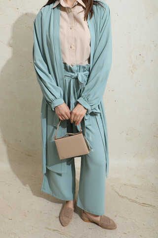 Omuzu Büzgülü Abaya İkili Takım Turkuaz - 3