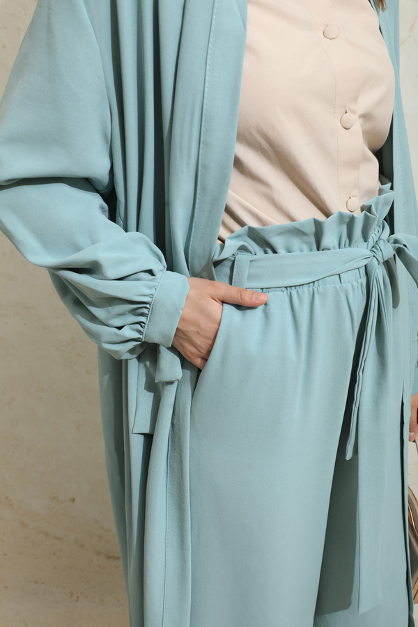 Omuzu Büzgülü Abaya İkili Takım Turkuaz - 5