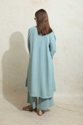 Omuzu Büzgülü Abaya İkili Takım Turkuaz - 8