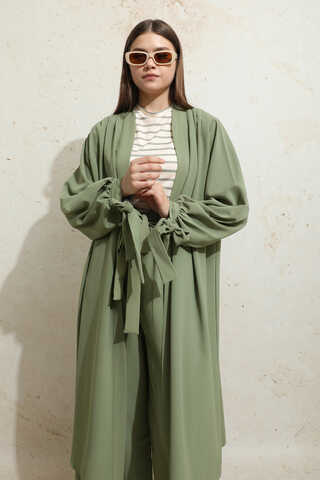 Omuzu Büzgülü Abaya İkili Takım Yeşil - 2