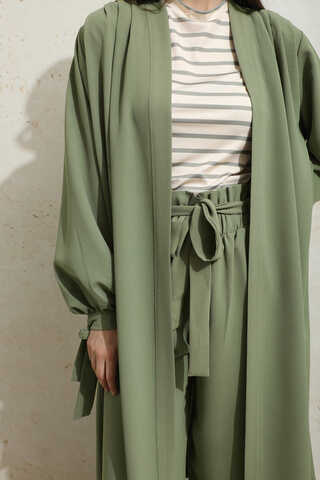 Omuzu Büzgülü Abaya İkili Takım Yeşil - 5