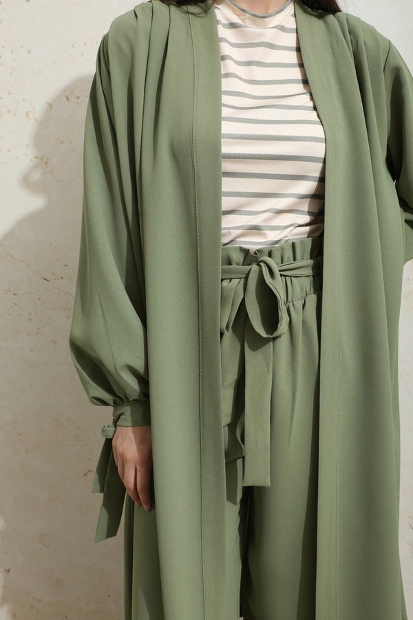 Omuzu Büzgülü Abaya İkili Takım Yeşil - 5