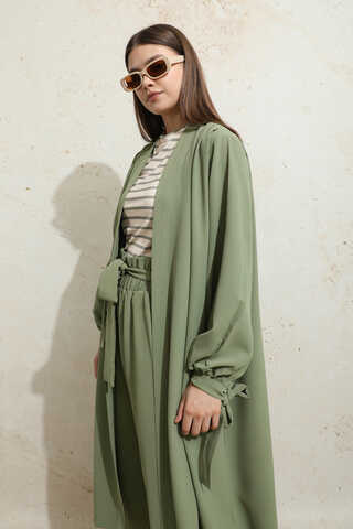 Omuzu Büzgülü Abaya İkili Takım Yeşil - 7