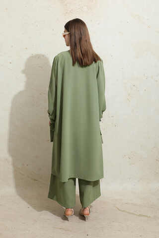 Omuzu Büzgülü Abaya İkili Takım Yeşil - 8
