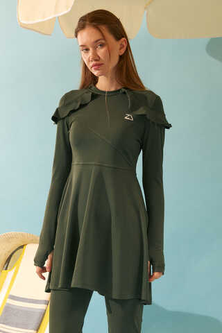 Omzu Fırfırlı Tesettür Mayo Takım Haki - 11