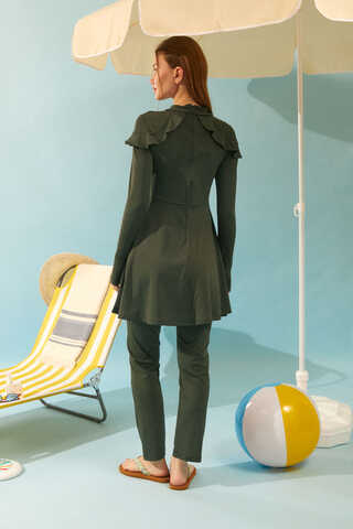 Omzu Fırfırlı Tesettür Mayo Takım Haki - 15