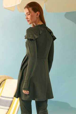 Omzu Fırfırlı Tesettür Mayo Takım Haki - 16