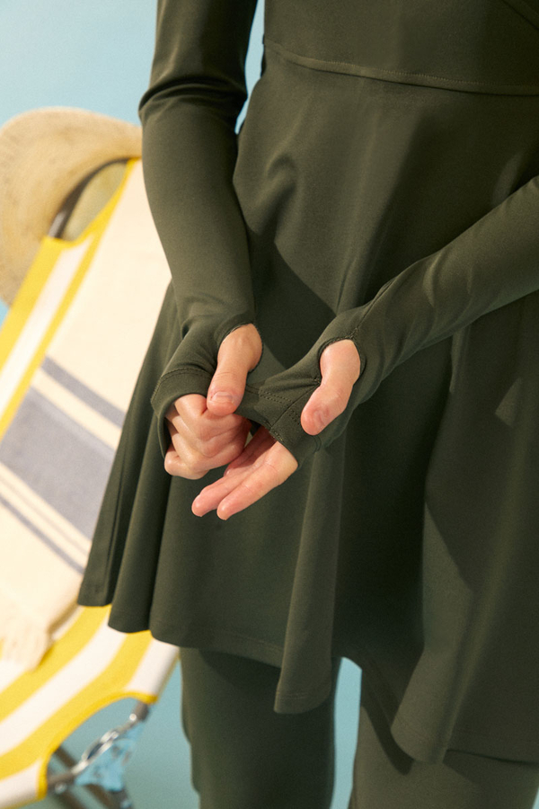 Omzu Fırfırlı Tesettür Mayo Takım Haki - 3