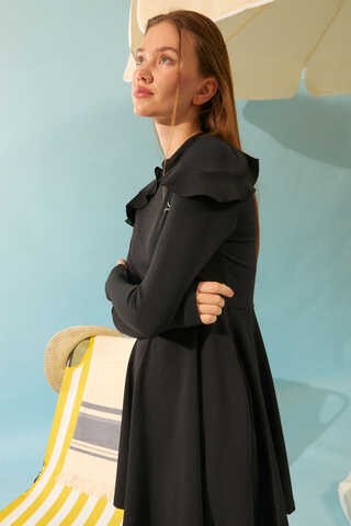 Omzu Fırfırlı Tesettür Mayo Takım Siyah - 12