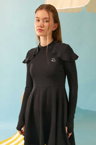 Omzu Fırfırlı Tesettür Mayo Takım Siyah - 13