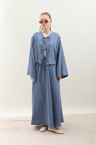 Önden Bağcıklı Etek Takım İndigo - 2