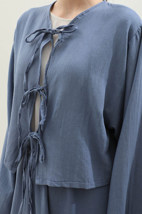 Önden Bağcıklı Etek Takım İndigo - 5