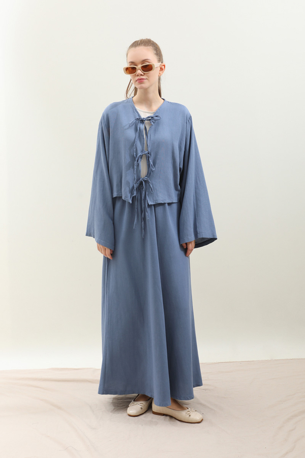 Önden Bağcıklı Etek Takım İndigo - 2