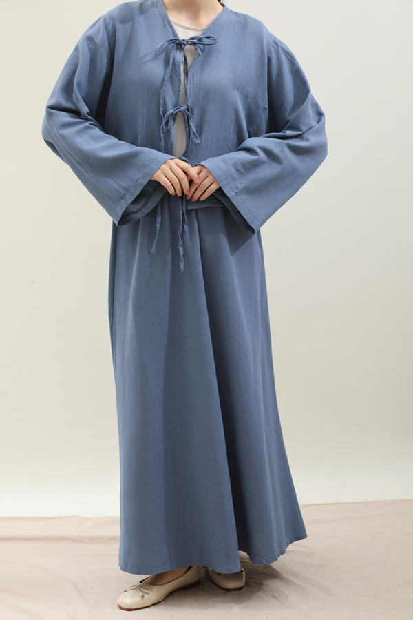 Önden Bağcıklı Etek Takım İndigo - 8