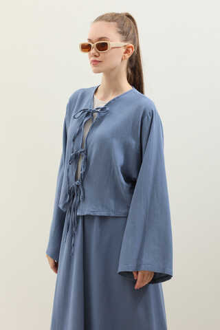 Önden Bağcıklı Etek Takım İndigo - 1