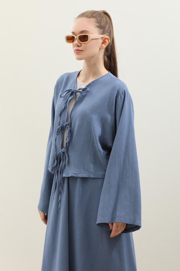 Önden Bağcıklı Etek Takım İndigo - 1