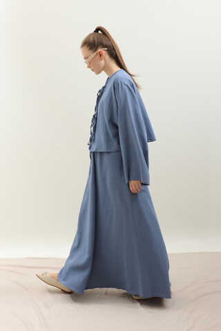 Önden Bağcıklı Etek Takım İndigo - 3