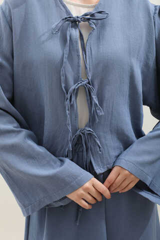 Önden Bağcıklı Etek Takım İndigo - 7