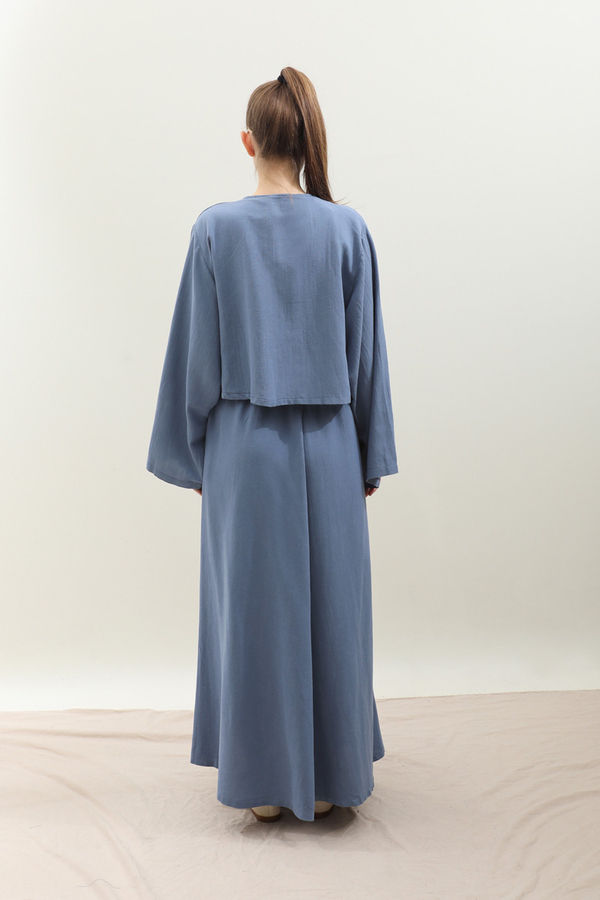 Önden Bağcıklı Etek Takım İndigo - 9