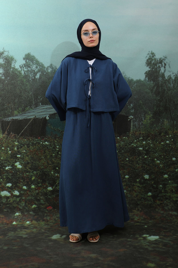 Önden Bağcıklı Etek Takım Lacivert - 3