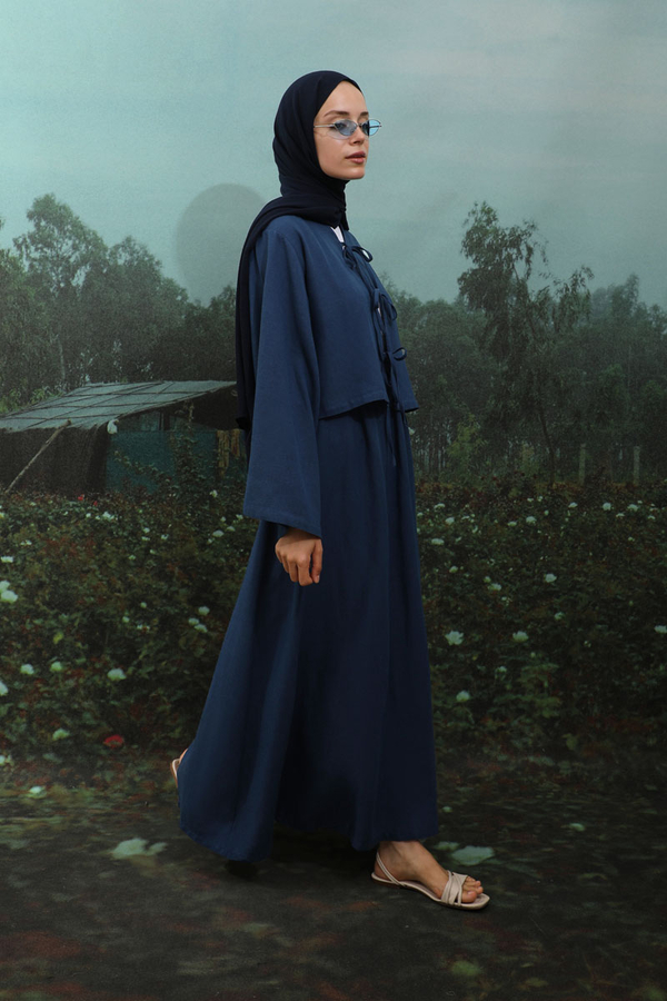 Önden Bağcıklı Etek Takım Lacivert - 4