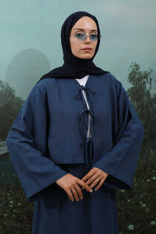 Önden Bağcıklı Etek Takım Lacivert - 6