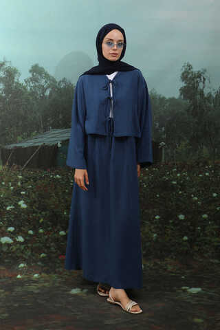 Önden Bağcıklı Etek Takım Lacivert - 2