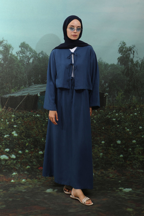 Önden Bağcıklı Etek Takım Lacivert - 2