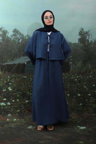 Önden Bağcıklı Etek Takım Lacivert - 3