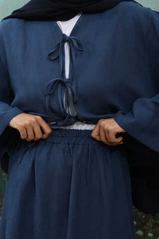 Önden Bağcıklı Etek Takım Lacivert - 5