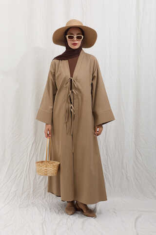 Önden Bağlamalı Abaya Camel - 5