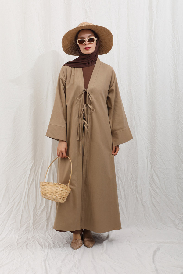 Önden Bağlamalı Abaya Camel - 6