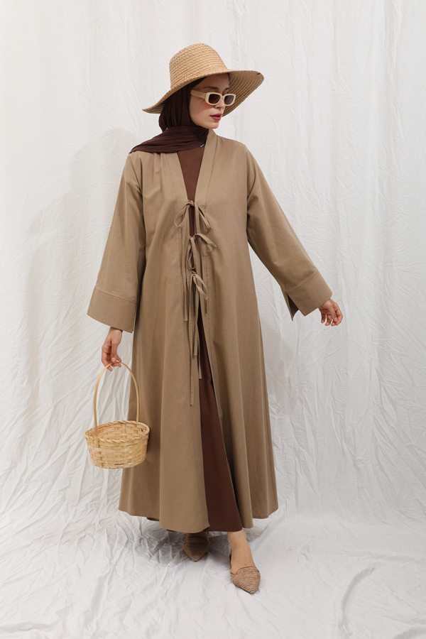 Önden Bağlamalı Abaya Camel - 8