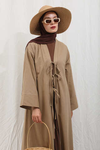 Önden Bağlamalı Abaya Camel - 9