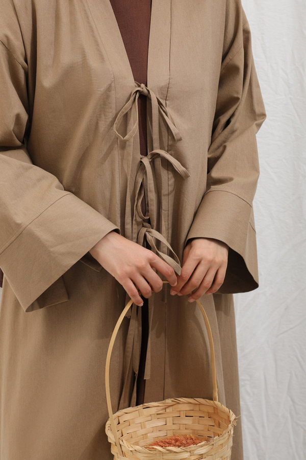 Önden Bağlamalı Abaya Camel - 10