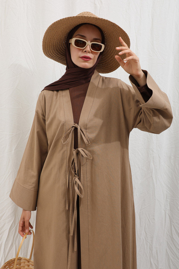 Önden Bağlamalı Abaya Camel - 11