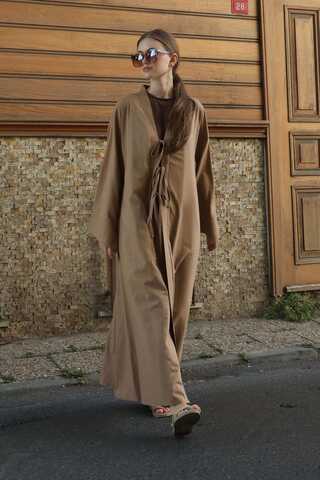 Önden Bağlamalı Abaya Camel - 1