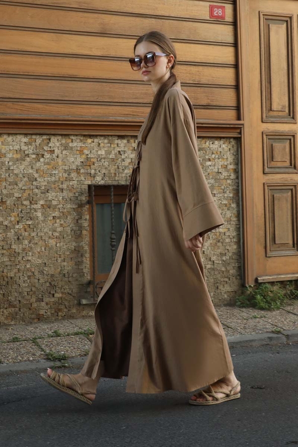 Önden Bağlamalı Abaya Camel - 2