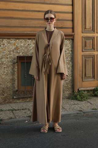 Önden Bağlamalı Abaya Camel - 3